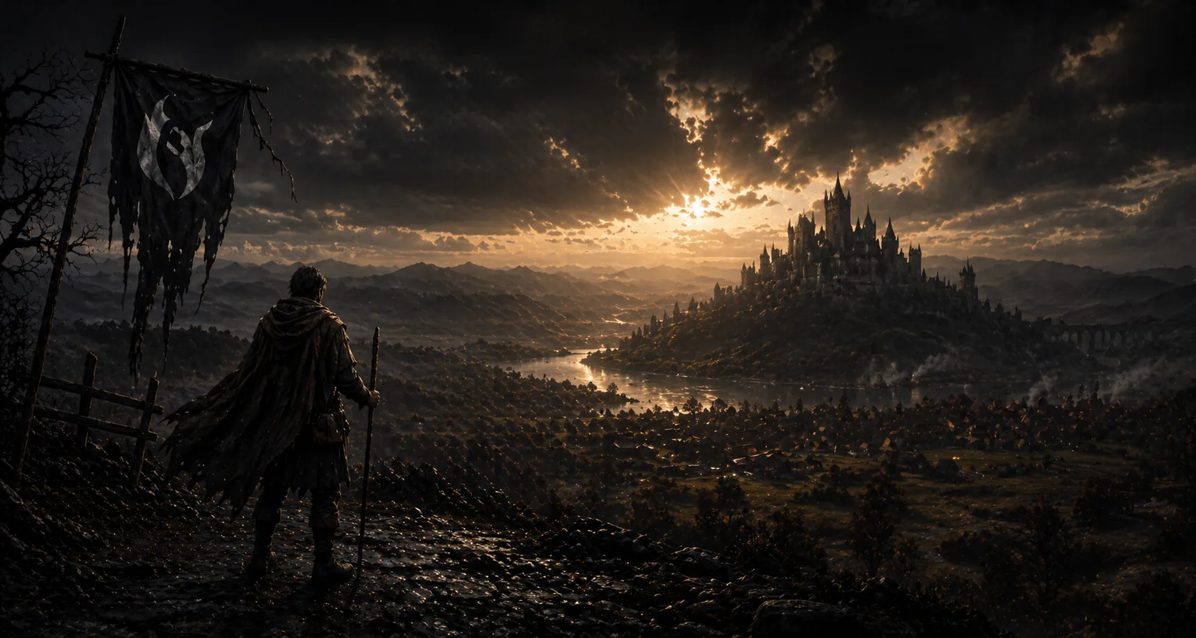 A lowborn traveler overlooking a medieval city